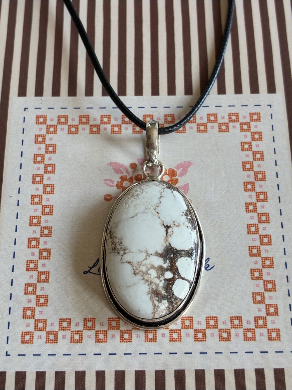 925 Silver Wild Horse Jasper Gemstone Vintage STYLE Cord Necklace